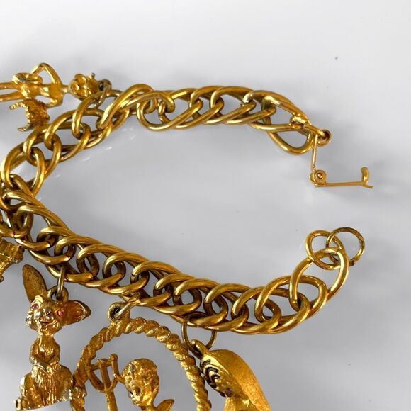 Vintage HOBCO Gold Chunky Charm Bracelet - Picture 5 of 8